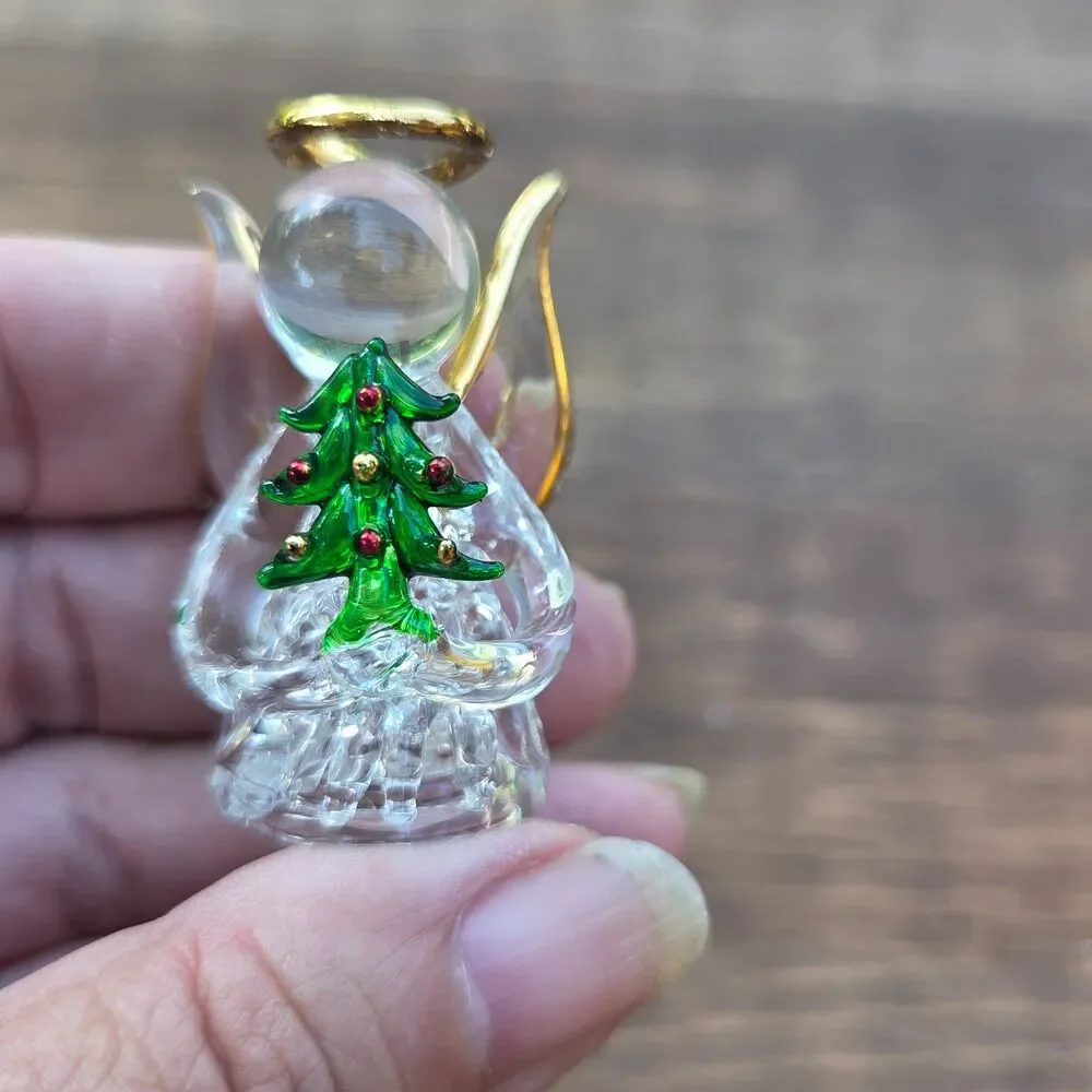 Hand Blown Glass Angel Figurine Christmas Tree Mini Ornament w/ Gift Box 1.5